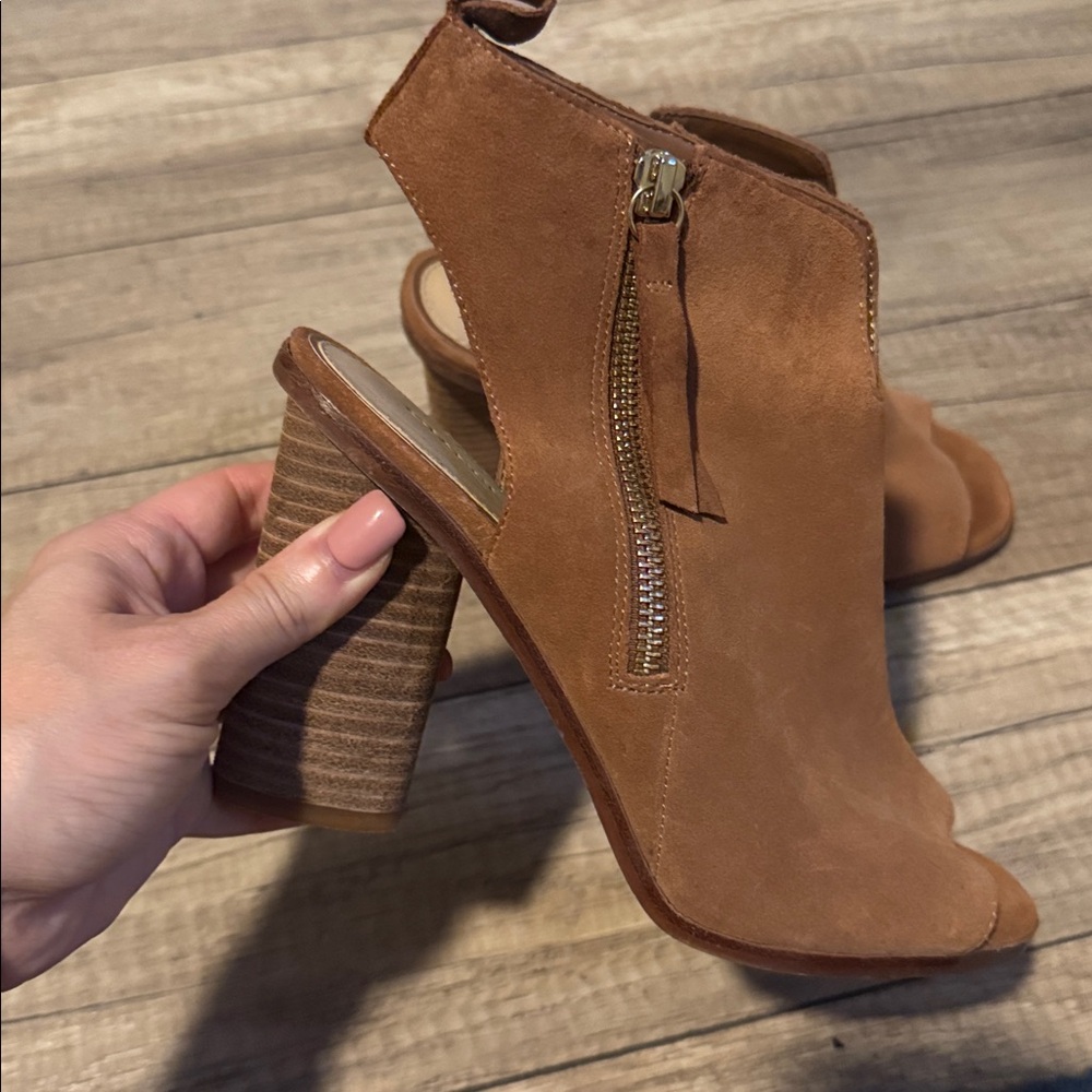 Brown Suede Peep Toe Booties